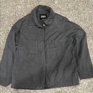 Zara Black Utility Jacket Lightweight Spread Collar